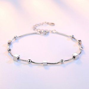 NEW 925 Sterling Silver Simple Cube Bead Bracelet